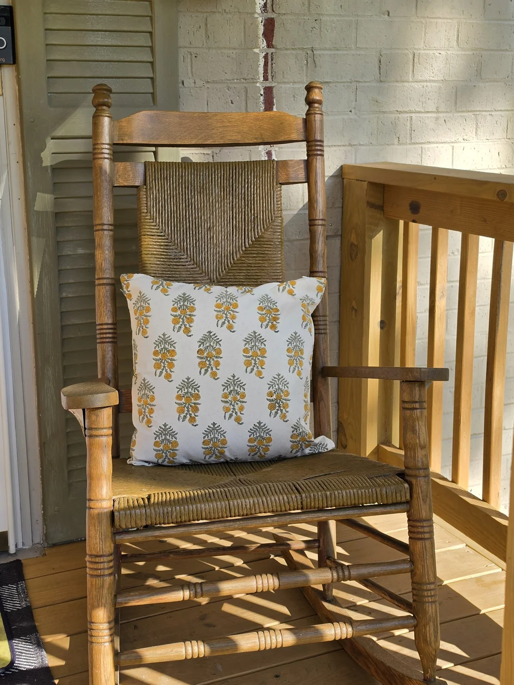 Floral Block-Print Throw Pillow Covers in Yellow and Green
